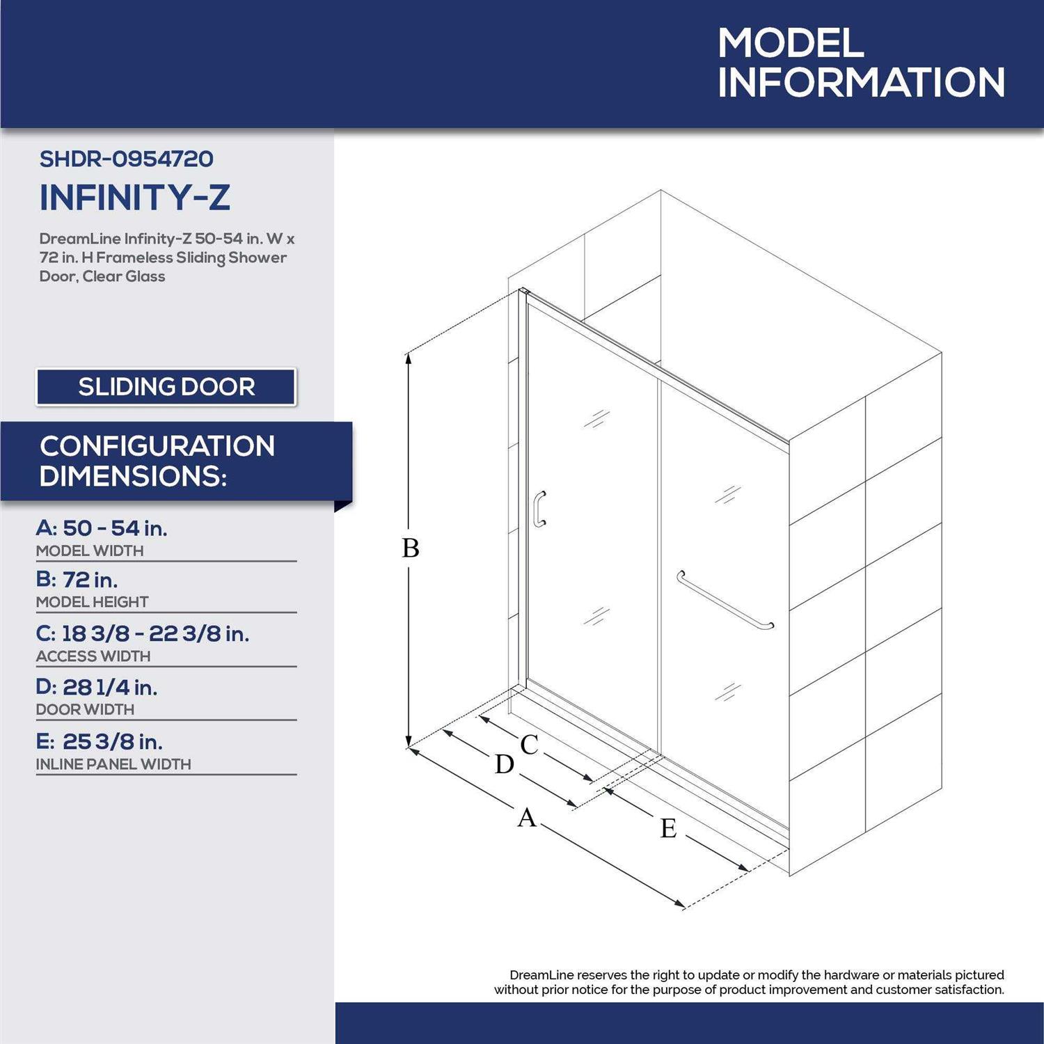 DreamLine Infinity-Z 50-54 in. W x 72 in. H Semi-Frameless Sliding Shower Door SHDR-0954720-04 - Shop Hardware Tools Online Store