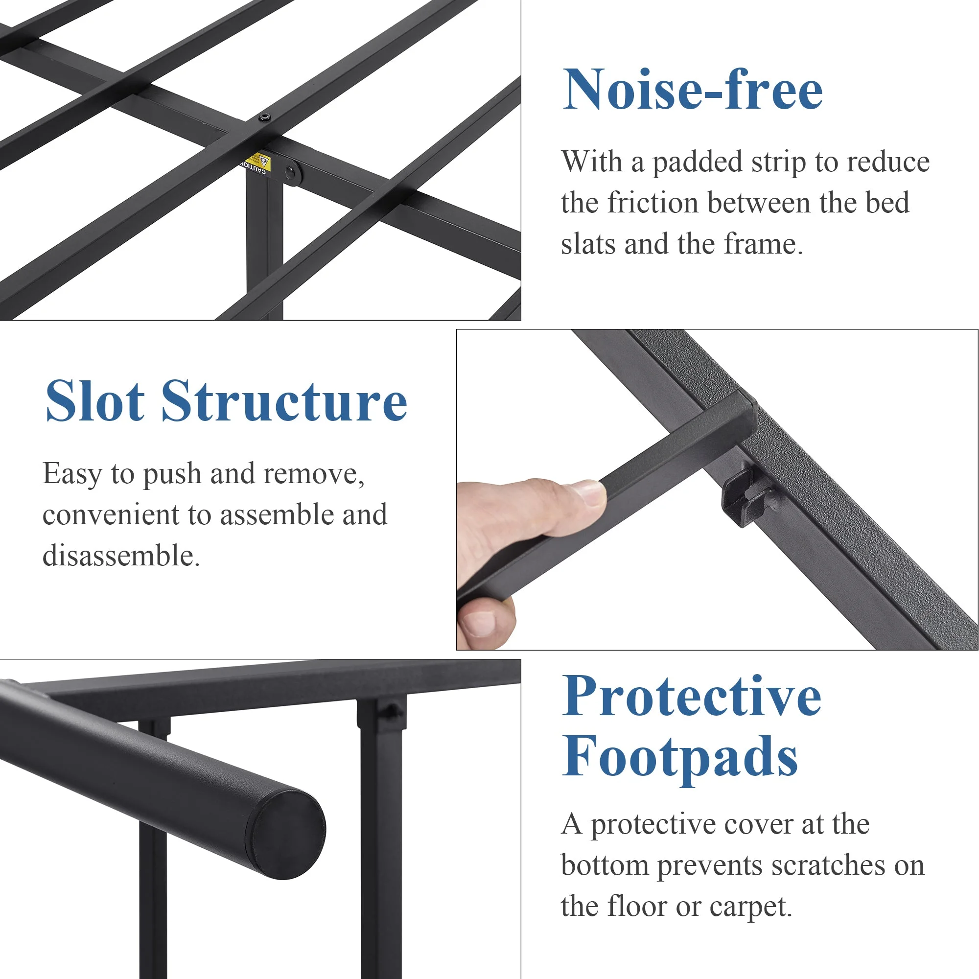VECELO Metal Bed Platform Frame with Headboard and Footboard, Mattress Foundation, Queen Size, Black