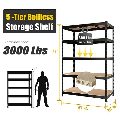 PrimeZone 2 Pack Storage Shelves 48" x 24" x 72" - 5 Tier Heavy Duty Adjustable Garage Storage Shelving, Metal Storage Utility Rack Shelf Unit for Warehouse Pantry Closet Kitchen, Black