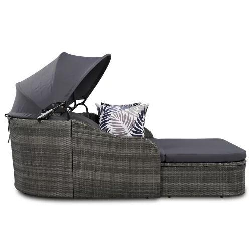 Churanty Outdoor Sunbed with Adjustable Canopy for Two Person Patio Chaise Double Lounger for Beach Backyard,Gray