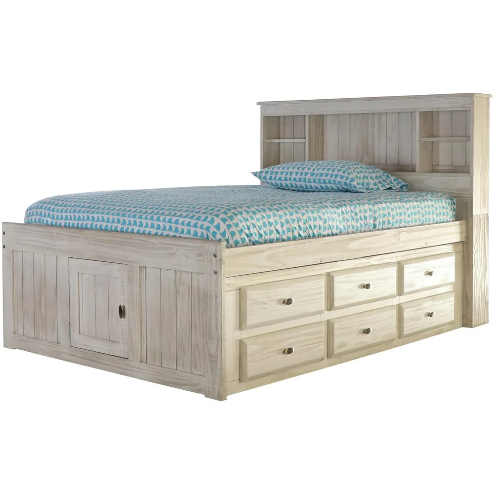 American Furniture Classics OS Home and Office Furniture Model 85221K6-22 Solid Pine Full Captains Bookcase Bed with 6 drawers in Light Ash