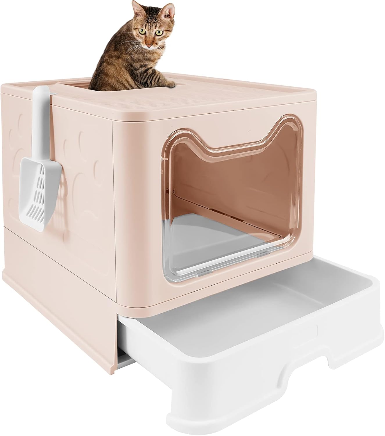 voopet Foldable Cat Litter Box with Lid, Dog Proof Large Cat Litter Pan Drawer Type Cat Potty with Cat Litter Scoop Easy to Scoop & Anti-Splashing, 20 L x 16 W x 15 H