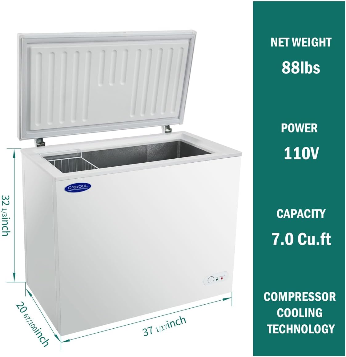 Chest Freezer 7.0 Cu.ft Solid Top Commercial Deep Chest Freezers with Lockable Stay-Open Lid and Convenient Pulley, Perfect for Kitchen Parlor, Small Freezer With Low Noise & Energy Saving