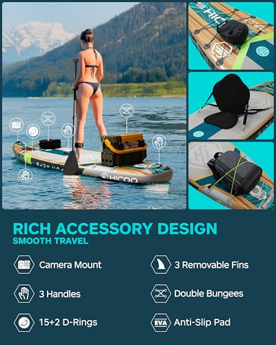 11'6''×34"×6" Extra Wide Inflatable Paddle Board, Stand Up Paddle Board, Sup Board with 3 Removable Fins, 10L Waterproof Bag, 16 D-Rings, Backpack, Hand Pump, Floating Paddle, Safety Leash