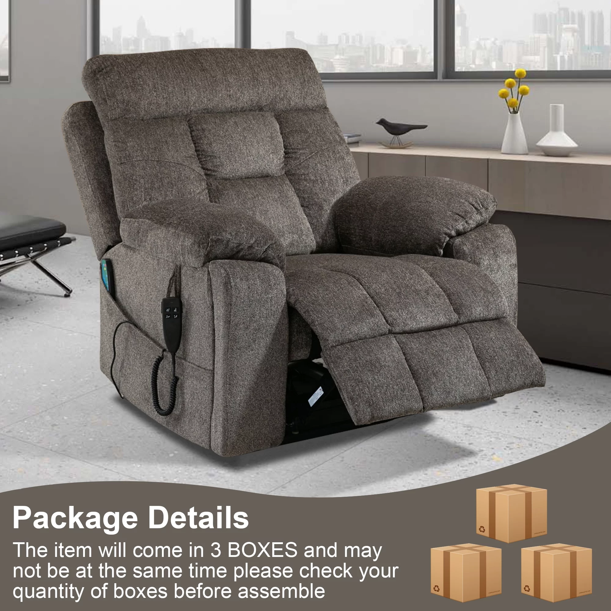 Oversized Power Lift Recliner Chair with Massage and Heat for Elderly, 180° Big Man Dual Motor Lift Recliner, Large Electric Recliner Chair with 2 Cup Holders,Side Pocket,Single Rocker Sofa 400lbs