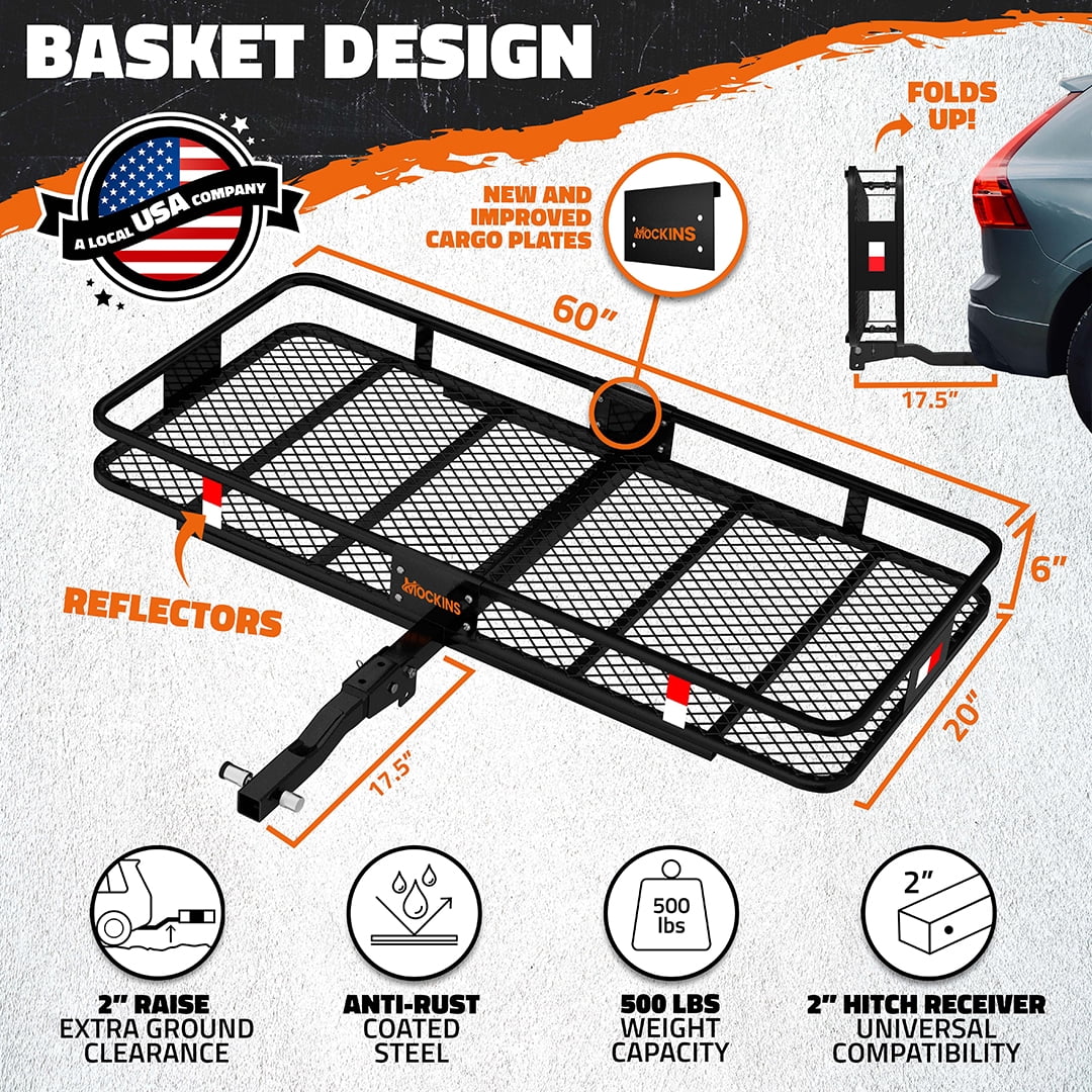 Mockins 60"x20"x6" Cargo Carrier Hitch Mount | 500lbs Cap. 2" Receiver Hitch Carrier with 16 CF Waterproof Bag
