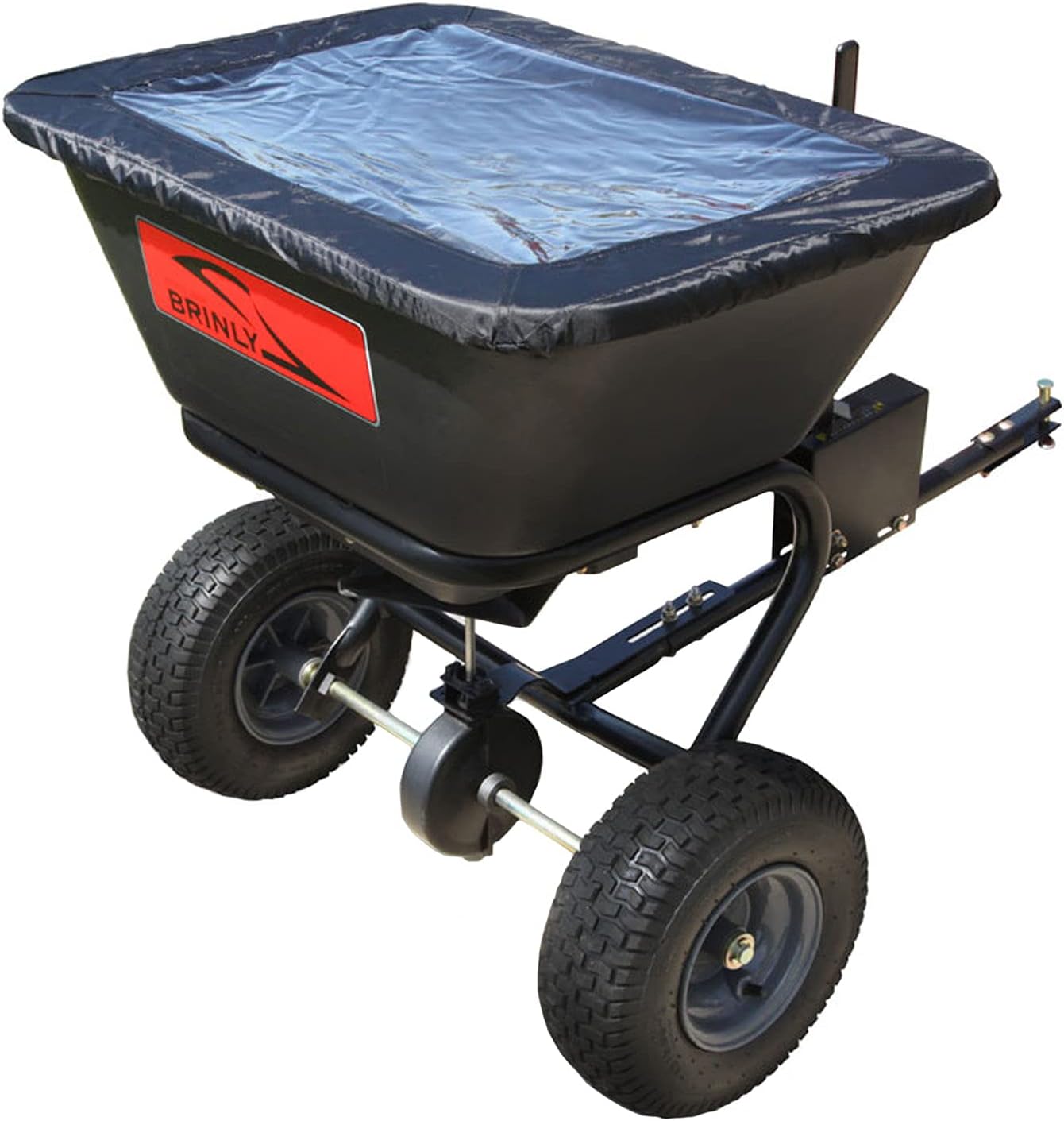 Brinly BS26BH-A Tow Behind Broadcast Spreader with Weatherproof Cover and Universal Hitch, 125 lb.
