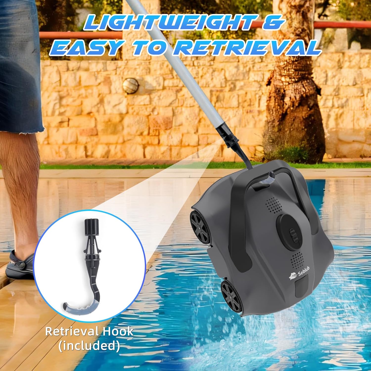 Pool Vacuum for Above Ground Pool - Cordless Design, Dual Powerful Suction Ports, 130 Mins Lasting, 1076 Sq.Ft Coverage, Automatic Cleaning & Parking, Seblub Robotic Pool Cleaner for Inground Pools