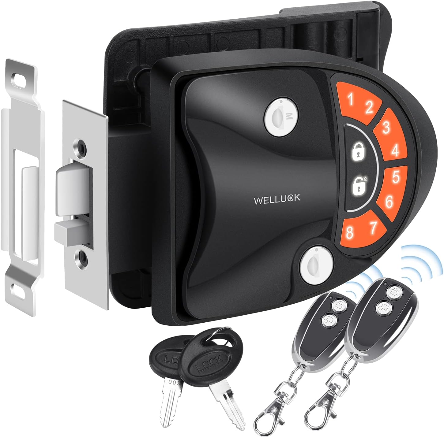 WELLUCK RV Lock Keyless Entry Door Handle Latch, Trailer Camper RV Door Lock Replacement w/ Knob Deadbolt, 2 Key Fobs and Backlit Keypad, Zinc Alloy Security RV/5th Accessories, Silent Mode Available