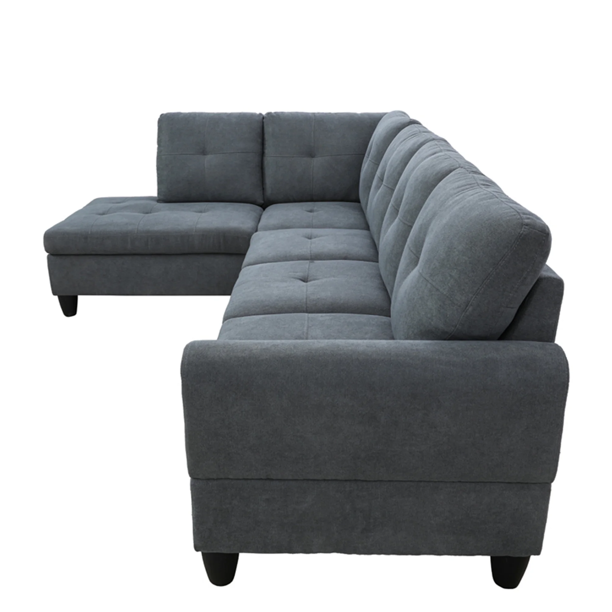 Aukfa Sectional Sofa, 97" Living Room Couch w/ Storage Ottoman, Left Facing Chaise, Flannel, Gray