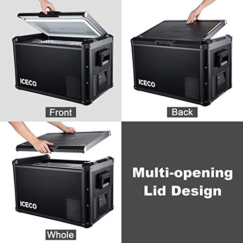 ICECO VL Pro Series Portable Refrigerator with Magnetic Hooks, Multi-directional Lid, Dual USB & DC 12/24V, AC 110-240V, Steel Compact Refrigerator Powered by SECOP, 0℉ to 50℉, Home & Car Use