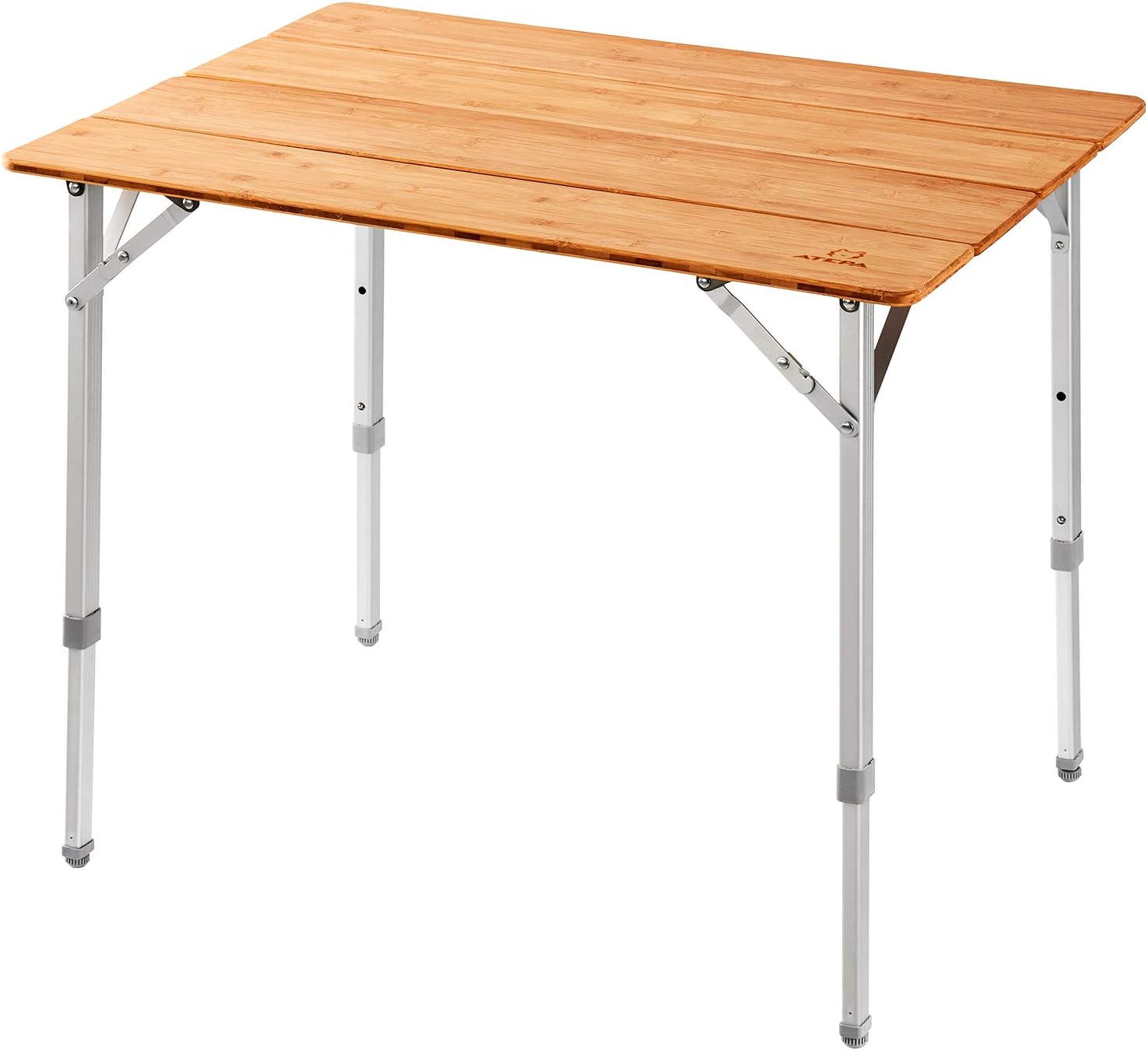 KingCamp Bamboo Folding Table Environmental Camping Table with Adjustable Height Aluminum Legs Heavy Duty 4-Folds Portable Camp Tables for Travel, Picnic, Party, Beach, Outdoor and Indoor, 1-2 People