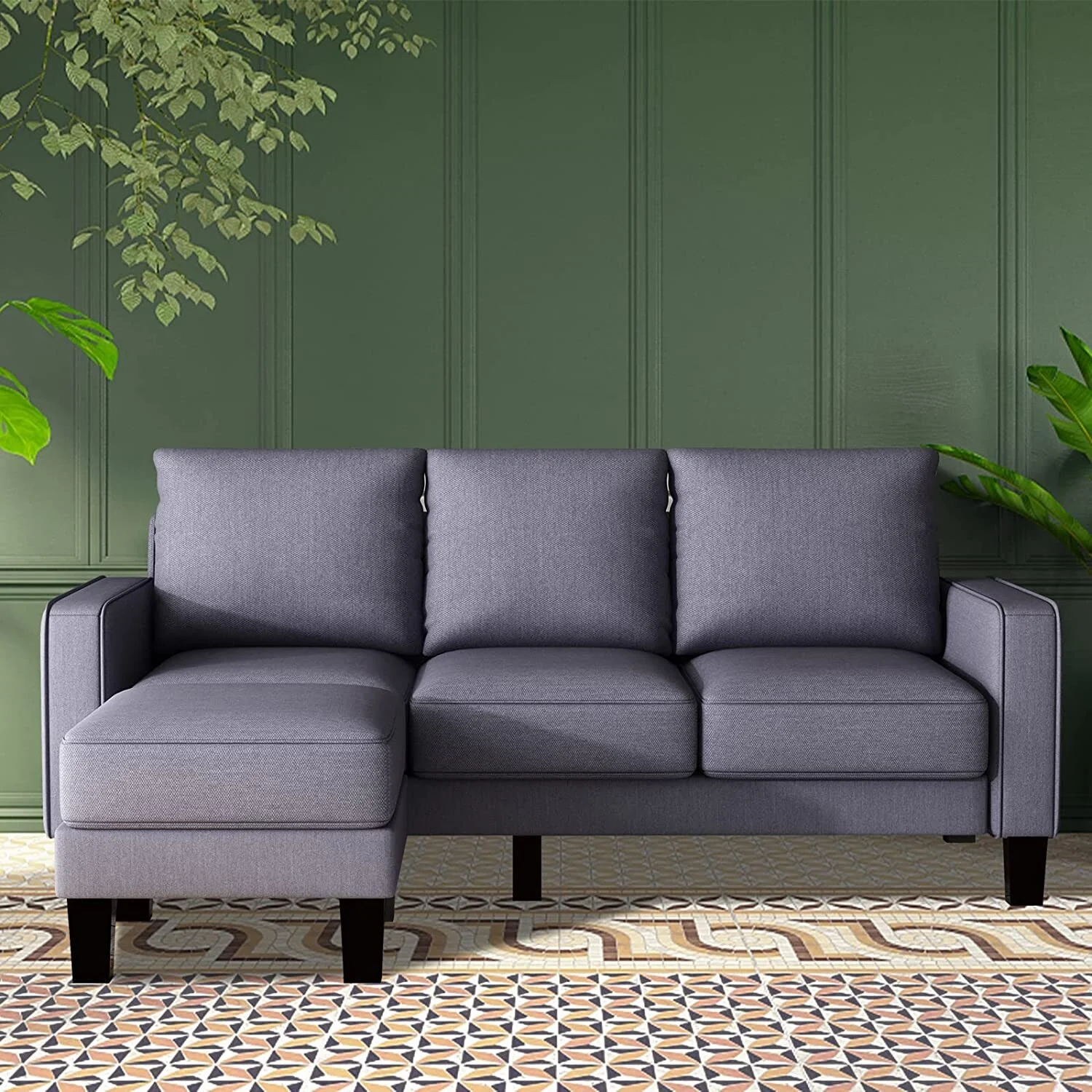 L Shaped Convertible Sectional Sofa for Home, Bedroom Space