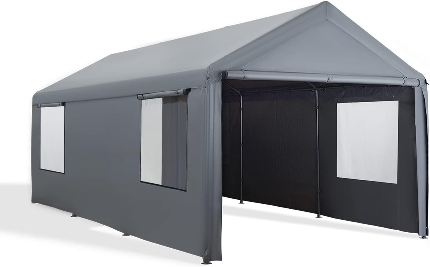 Gardesol Carport, 10'x20' Heavy Duty Carport with Roll-up Ventilated Windows, Portable Garage with Removable Sidewalls & Doors for Car, Truck, Boat, Car Canopy with All-Season Tarp, Beige