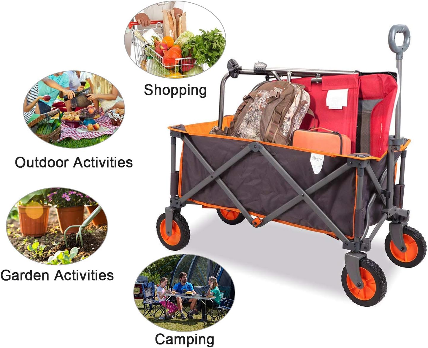 PORTAL Collapsible Folding Utility Wagon Quad Outdoor Rolling Camping Cart, Grey