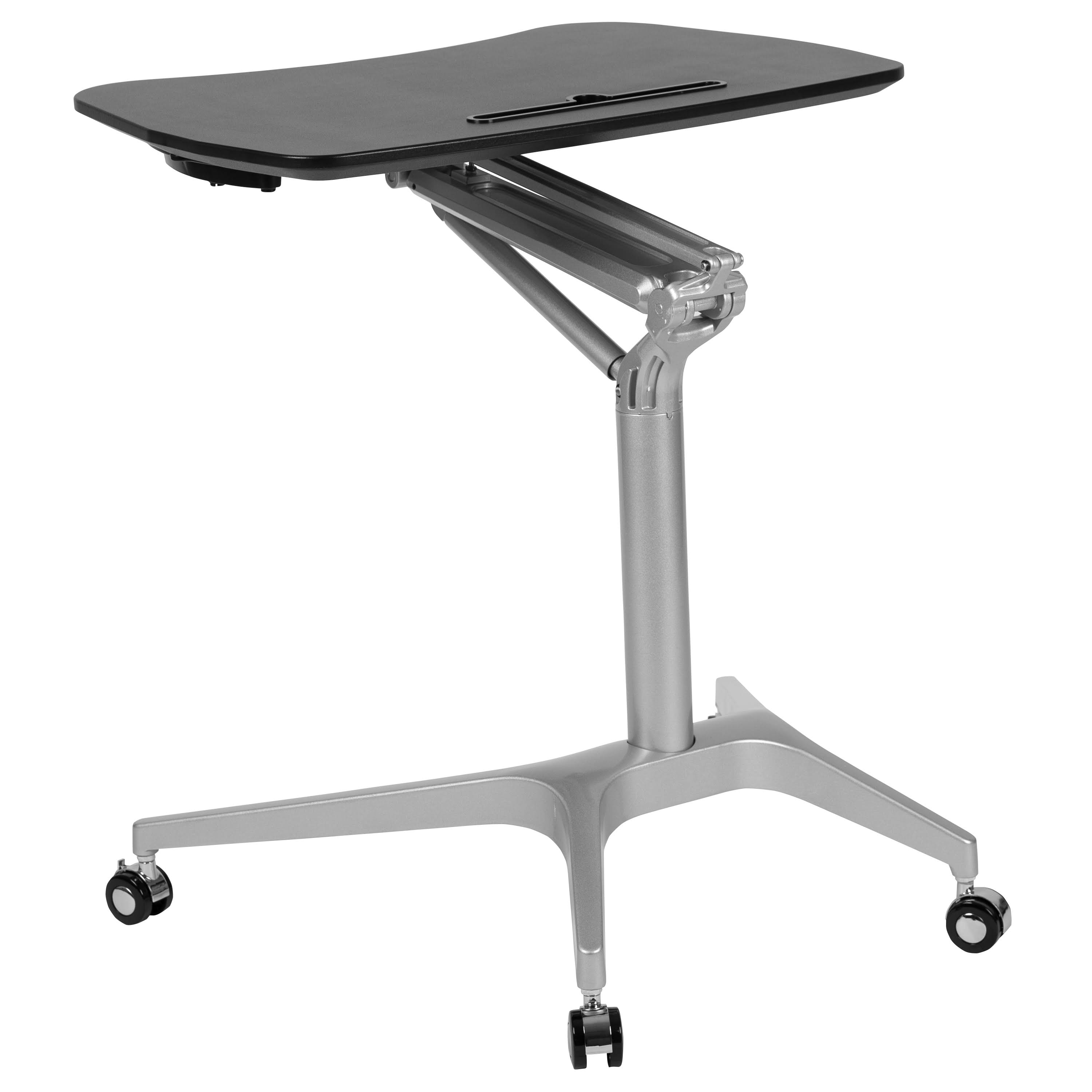 Flash Furniture Mobile Sit-Down Stand-Up Black Computer Ergonomic Desk with 28.25x22W Top - Adjustable Range 29x22- 41x22