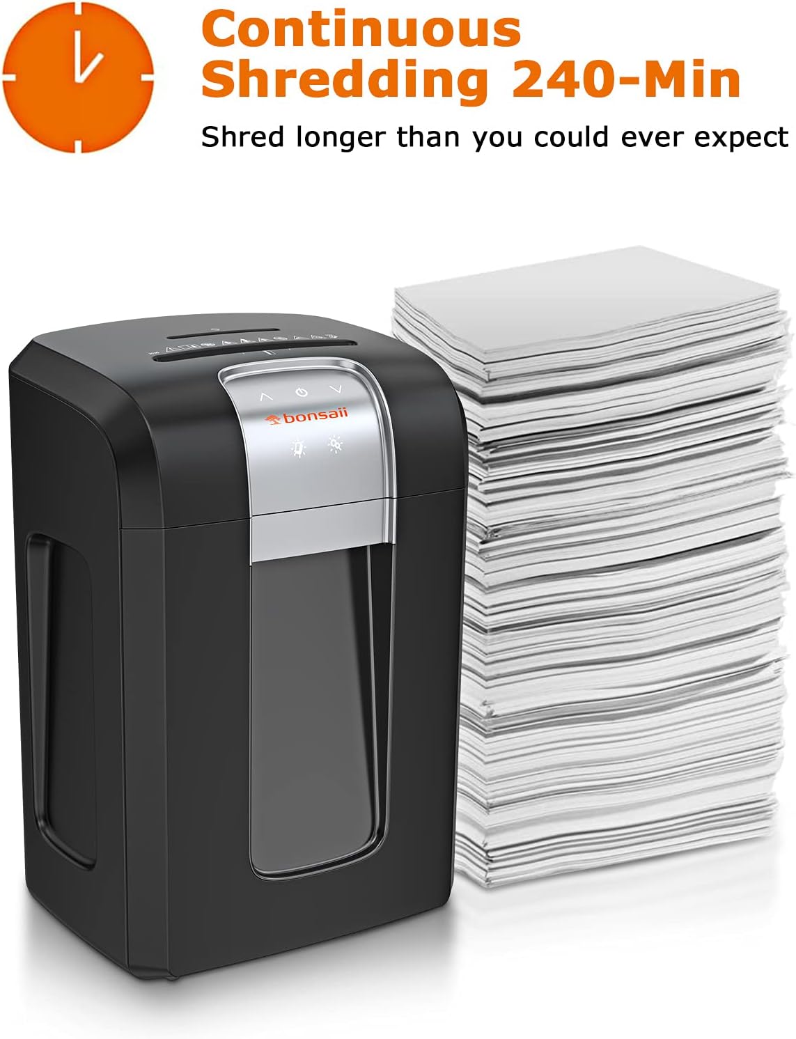 bonsaii Office Paper Shredder Heavy Duty, 240-Minute Cross-Cut Shredder Also Shred CDs/Credit Card, 18 Sheet Shredder with Jam Proof System, 7.9 Gallons Pullout Wastebasket & 4 Casters, Black (3S30)