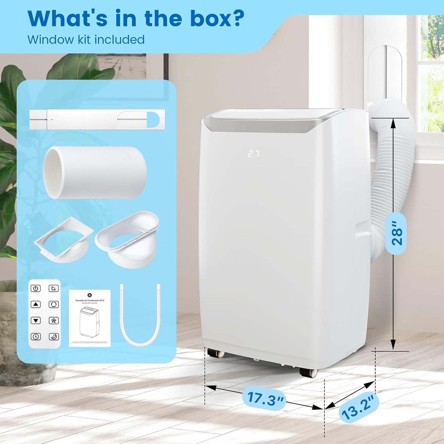 Acekool 12000 BTU Portable Air Conditioner, Portable AC for Room up to 550 Sq.Ft, 3-in-1 Functions/Digital Display/24 Hrs Timer/Caster Wheels with Remote Control for Home/Office/Dorms