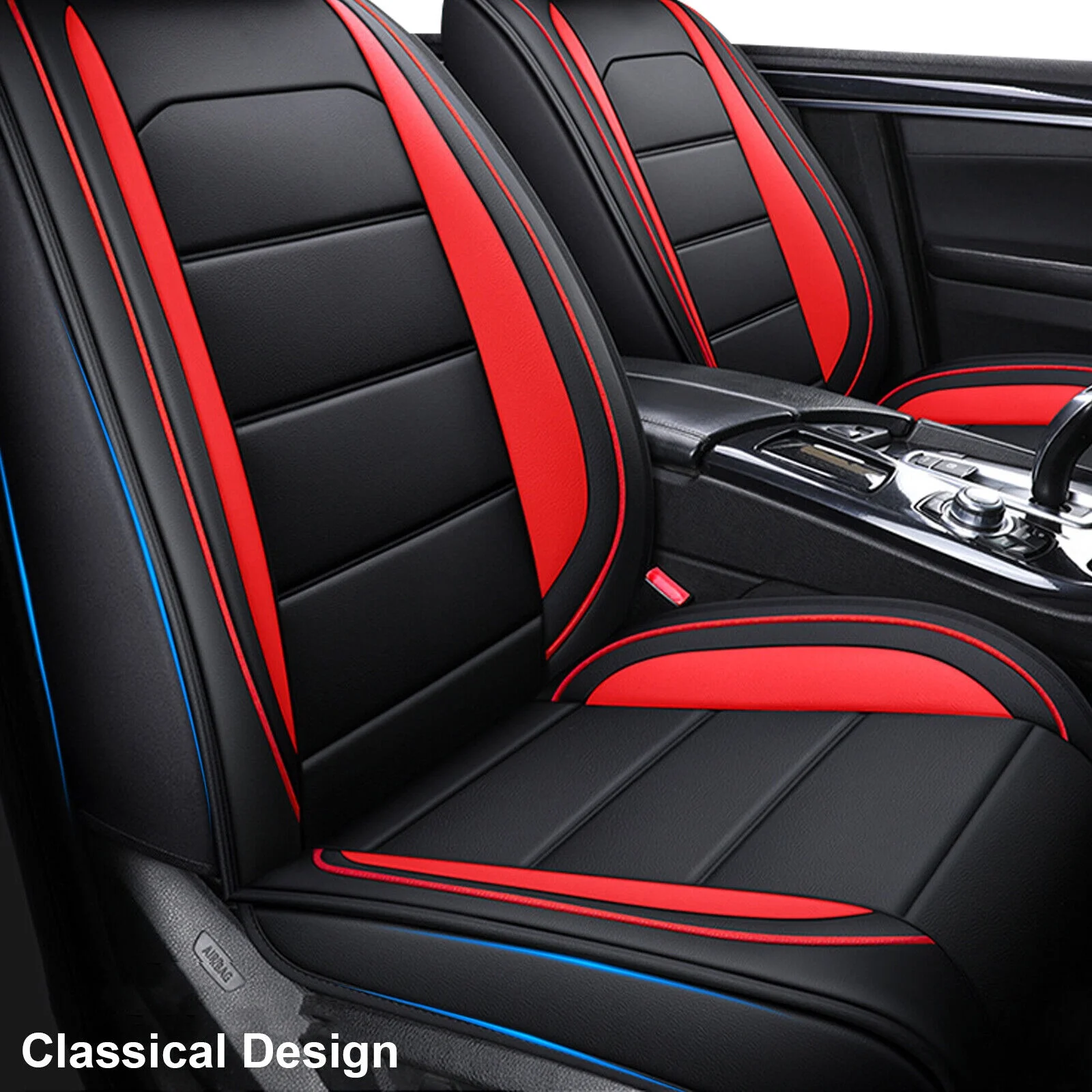 Car Seat Covers for Toyota Corolla, Premium 5 Seats PU Leather Auto Seat Cushions Protector, Front Rear Full Set for RAV4/ Echo/ Matrix/ Prius Black&Red - Curated Treasures Market