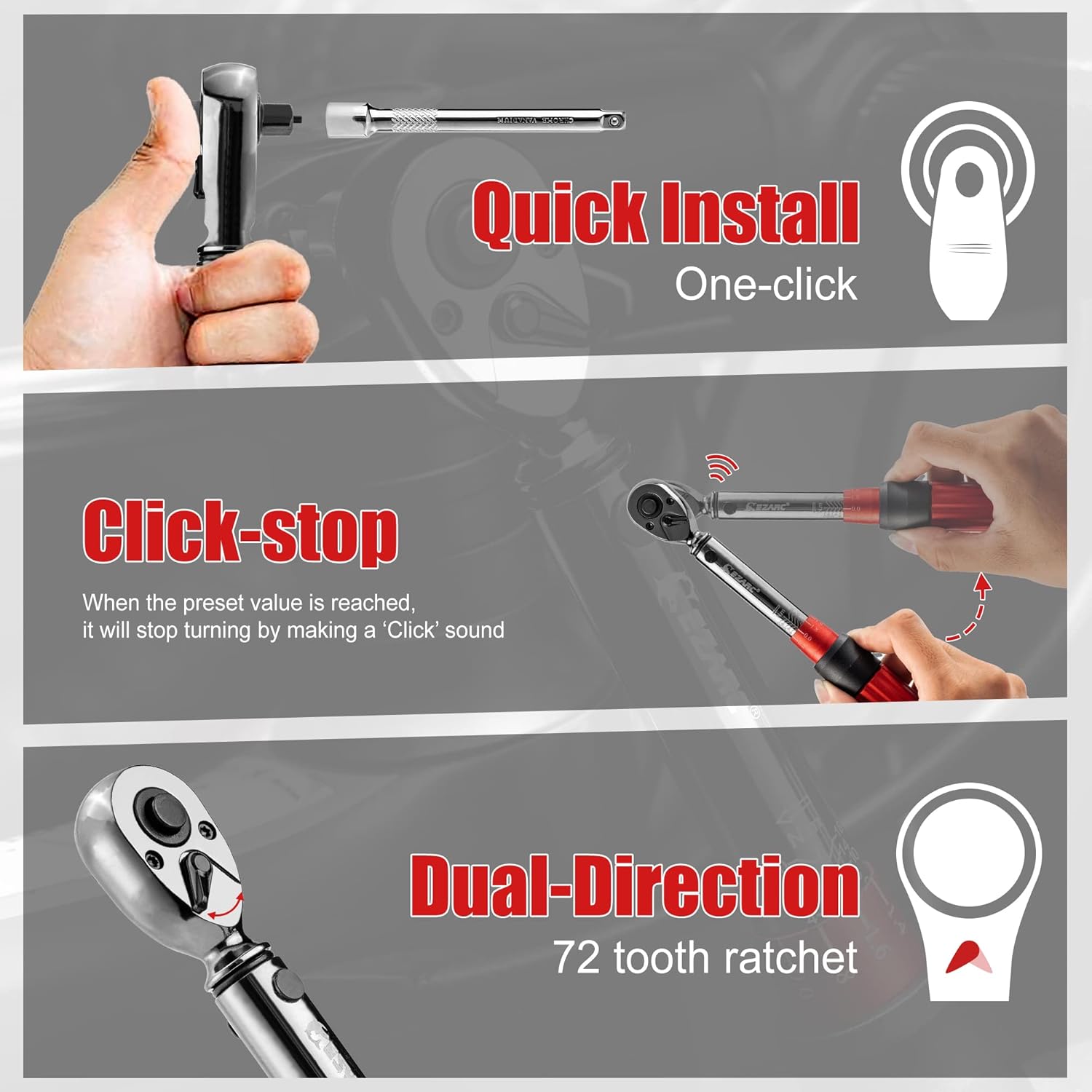 EZARC 1/4 inch Drive Click Bike Torque Wrench Set with Double Scale 2-20 Nm/17.7 - 177.0 in-lb Bike Maintenance Kit for Road Mountain Bicycle Repair