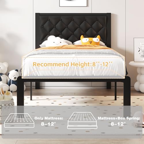 Queen Bed Frame with Headboard PU Leather Upholstered Bed Frame Platform,All Metal Slats Support Platform Bed Frame with Storage Space,Easy Assembly,Noise Free,No Box Spring Needed,Black