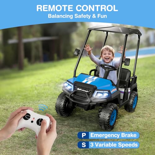 R9 24V Kids Golf Cart, 4 Seats, 4WD Kids Electric Car w/Remote Control, Detachable Awning, Spring Suspension, Multimedia Functions Including Music, Story, Wireless Connection, Horn, Power Display