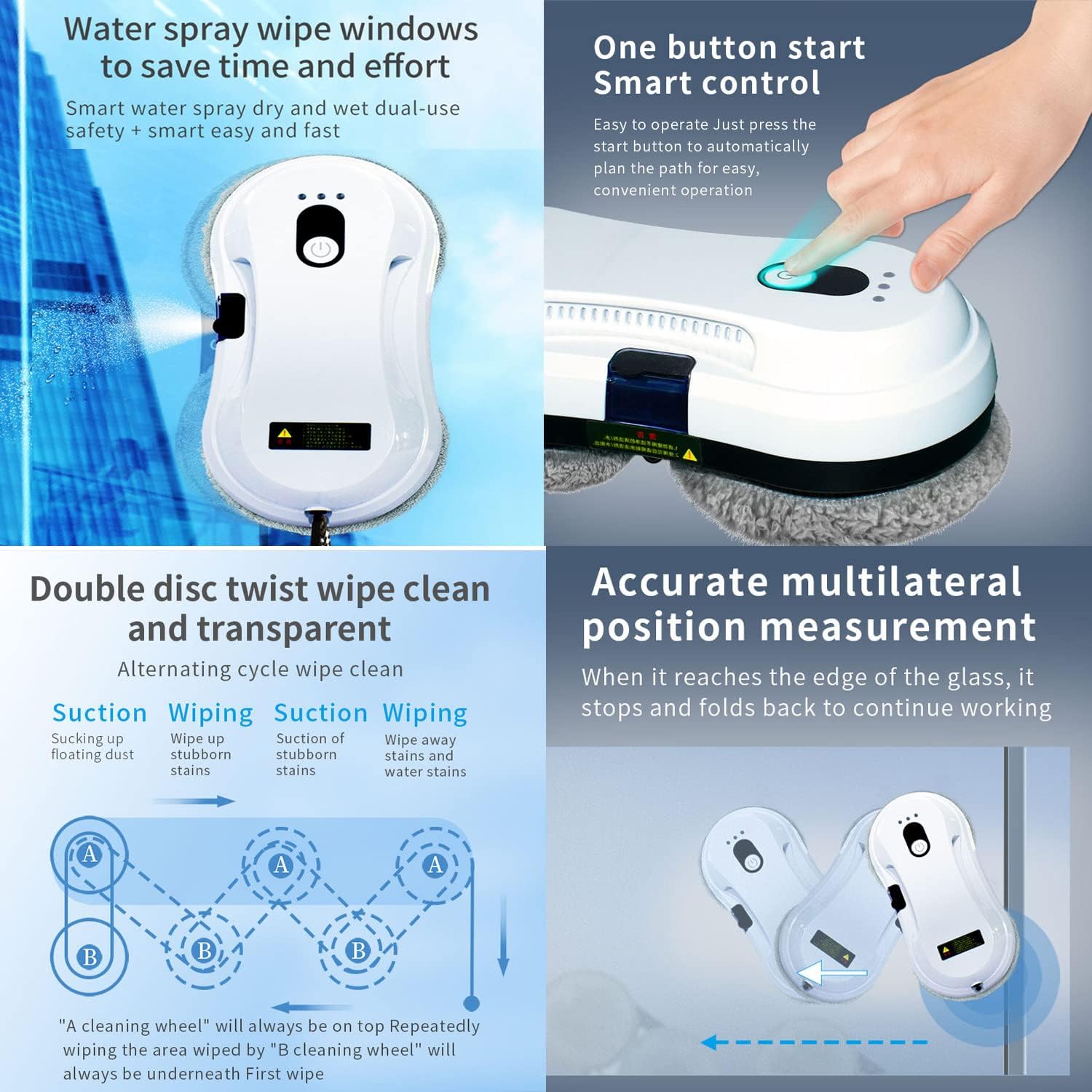 Window Cleaner Robot,Smart Window Vacuum Cleaner with Automatic Water Spray,Glass Cleaning Robot with Remote Control,for Interior/Exterior Highrise Windows