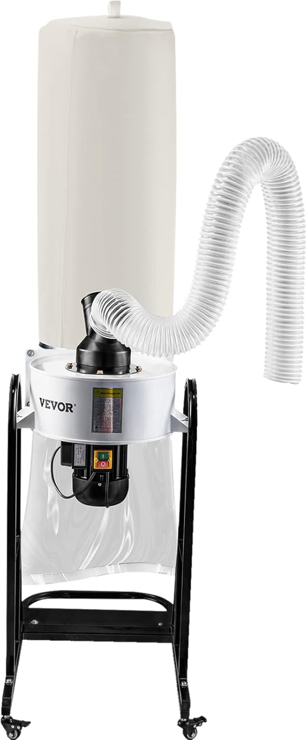 VEVOR 1.5 HP Dust Collector, 647 CFM Portable Vortex Dust Collector, Woodworking Dust Collector with 13.2-Gallon Collection Bag and Mobile Base, 220V Dust Collection System 25-Micron Canister Kit