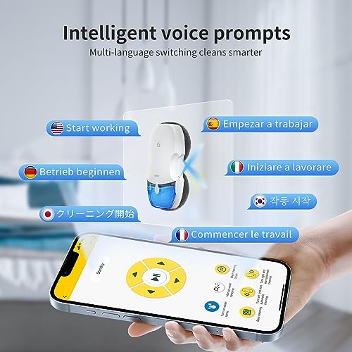FMART Window Cleaning Robot,120ml Capacity Water Tank Window Cleaner Robot,Intelligent Double Water Spray Technology,3800PA Suction Power,AI Edge Detection Technology