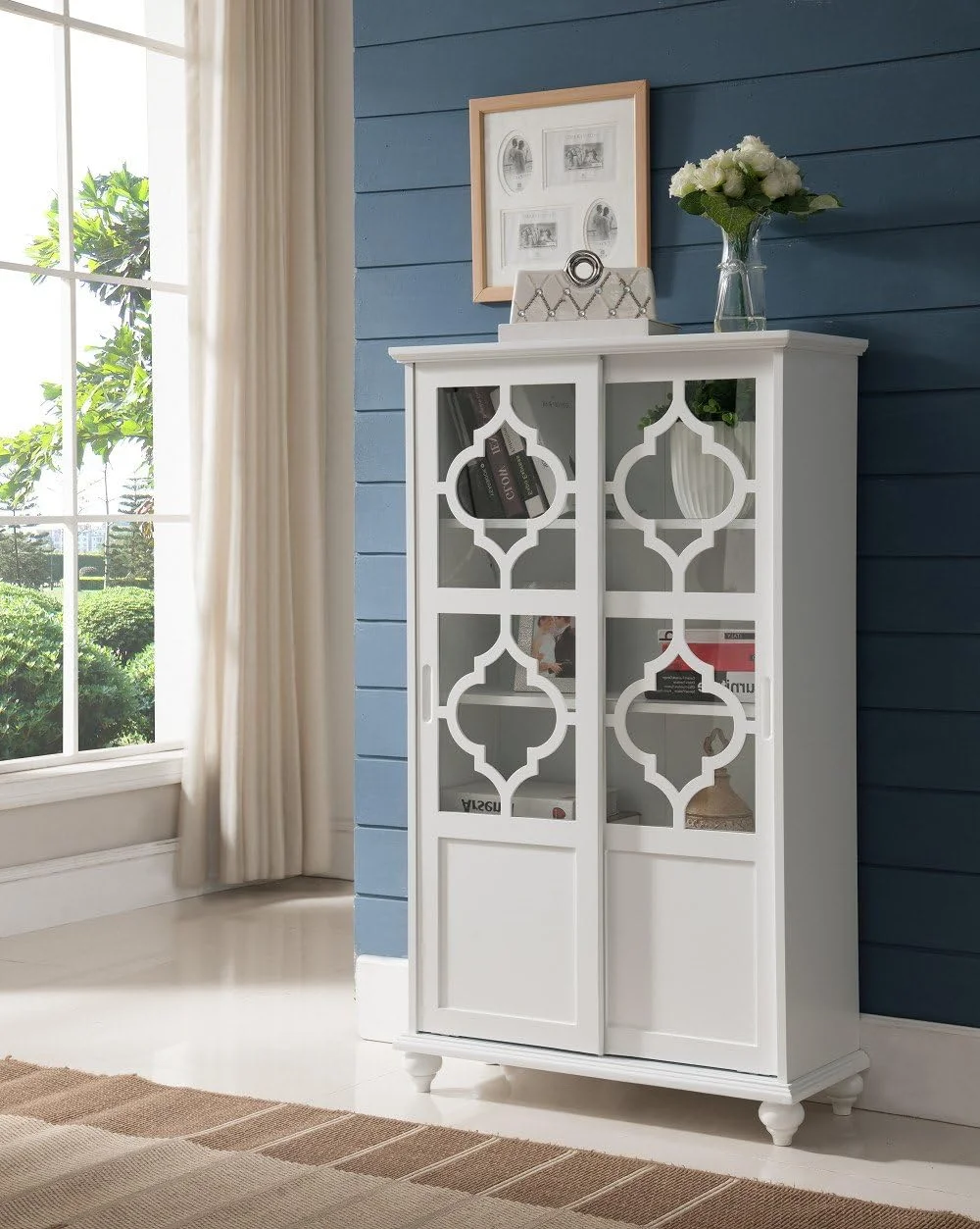 Contemporary Wood China Curio Display Cabinet In White