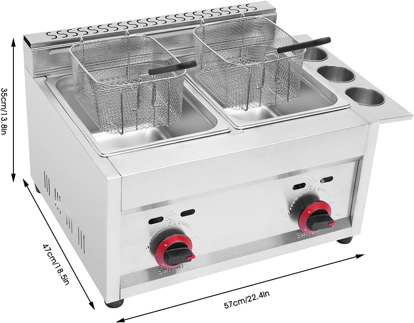 Commercial LPG Deep Fryer 2X 6L Double Basket Commercial Deep Fryer Counter Top Gas Fryer Stainless Steel for French Fries, Chicken, Donuts, Wings 5.3QT*2 Heating Power: 18000Btu/hr
