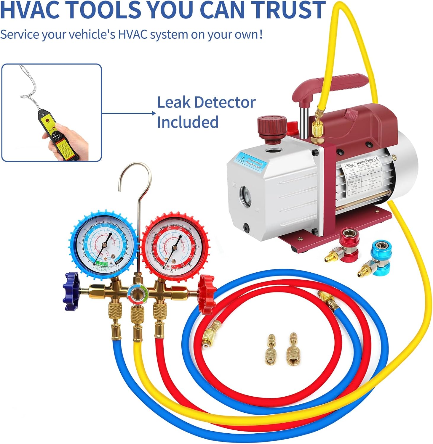 HVAC AC Vacuum Pump Kit 1 Stage Refrigerant Recharging Kit Tools with 4.5CFM 1/3HP for Manifold Gauge Set