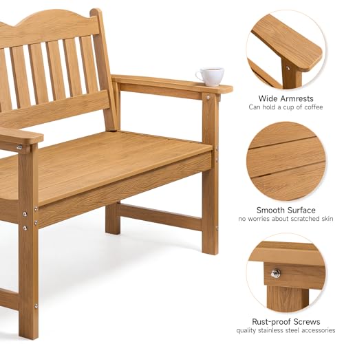 Outdoor Bench, 2-Person Poly Lumber Garden Bench with 800 lbs Weight Capacity, All-Weather Patio Bench with Armrests and Backrest for Garden, Porch, Backyard and Park, Blue
