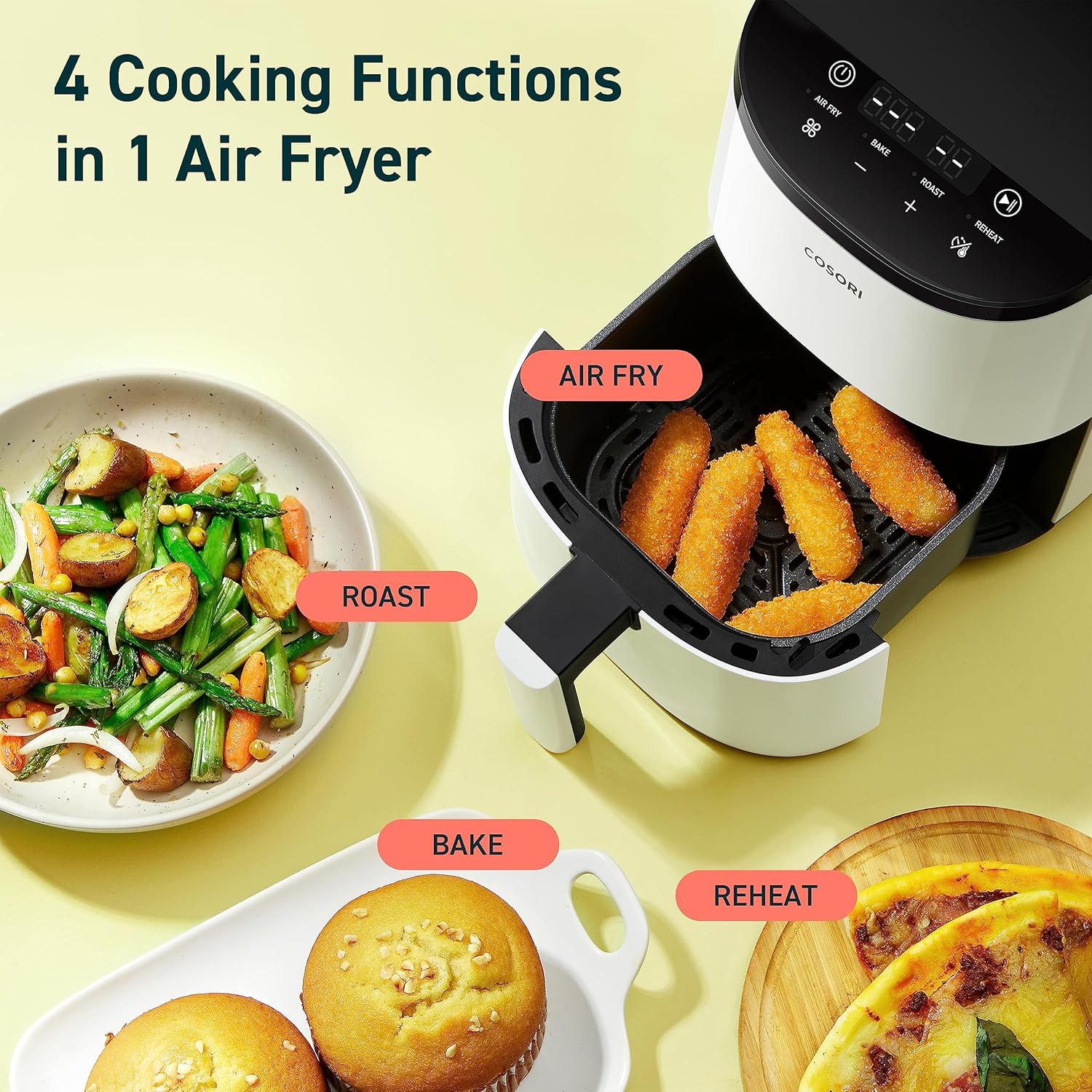 Cosori Mini Air Fryer 2.1 Qt, 4-in-1 Small Airfryer, Bake, Roast, Reheat & Small Air Fryer Oven 2.1 Qt, 4-in-1 Mini Airfryer, Bake, Roast, Reheat