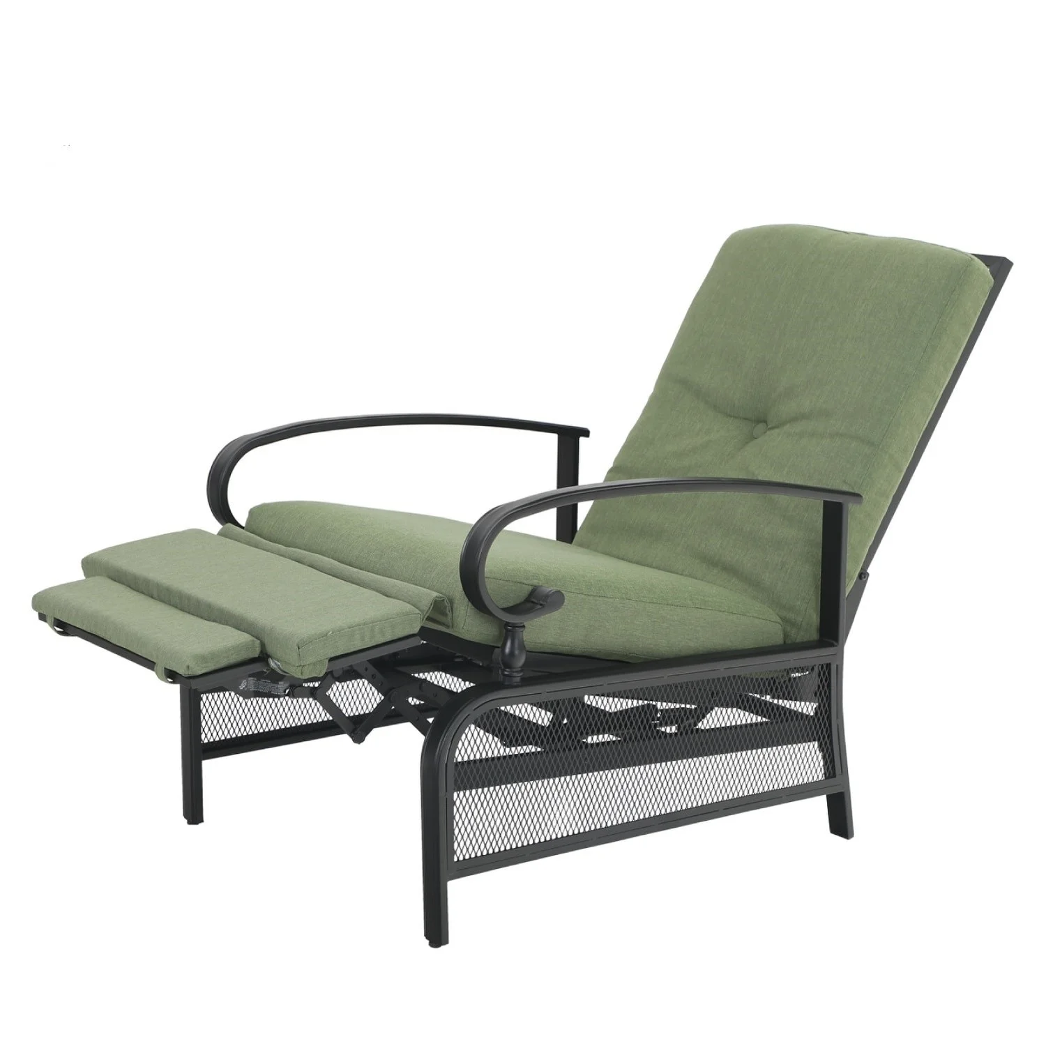 Outdoor Adjustable Cushioned Metal Patio Recliner Lounge Chair Green N/A - Curated Treasures Market
