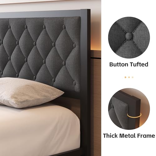 Queen Bed Frame with Headboard PU Leather Upholstered Bed Frame Platform,All Metal Slats Support Platform Bed Frame with Storage Space,Easy Assembly,Noise Free,No Box Spring Needed,Black