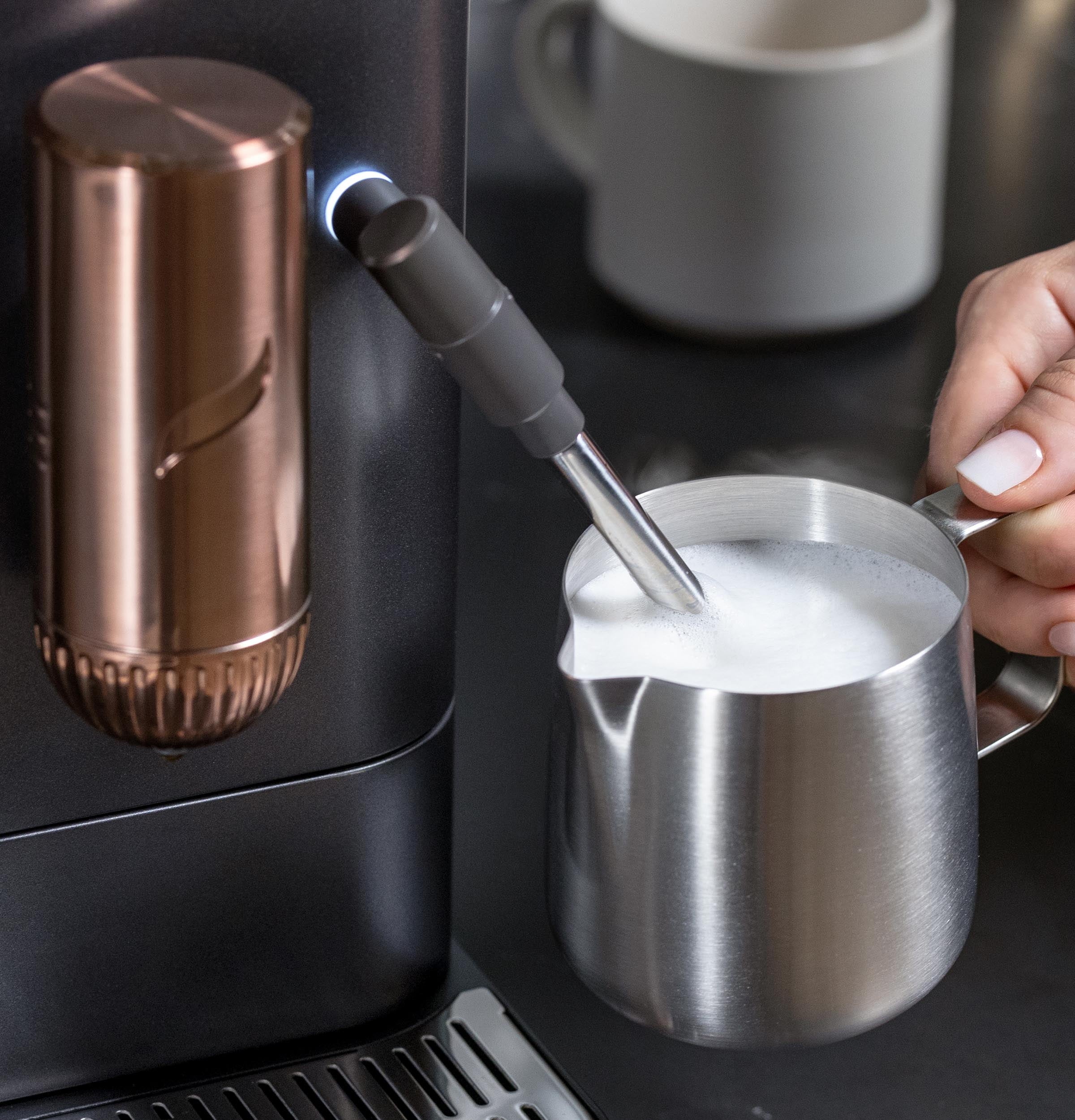 Café Affetto Automatic Espresso Machine + Milk Frother | Built-In & Adjustable Espresso Bean Grinder | One-Touch Brew in 90 Seconds | Matte Black, 1.2 Liter, (C7CEBBS3RD3)