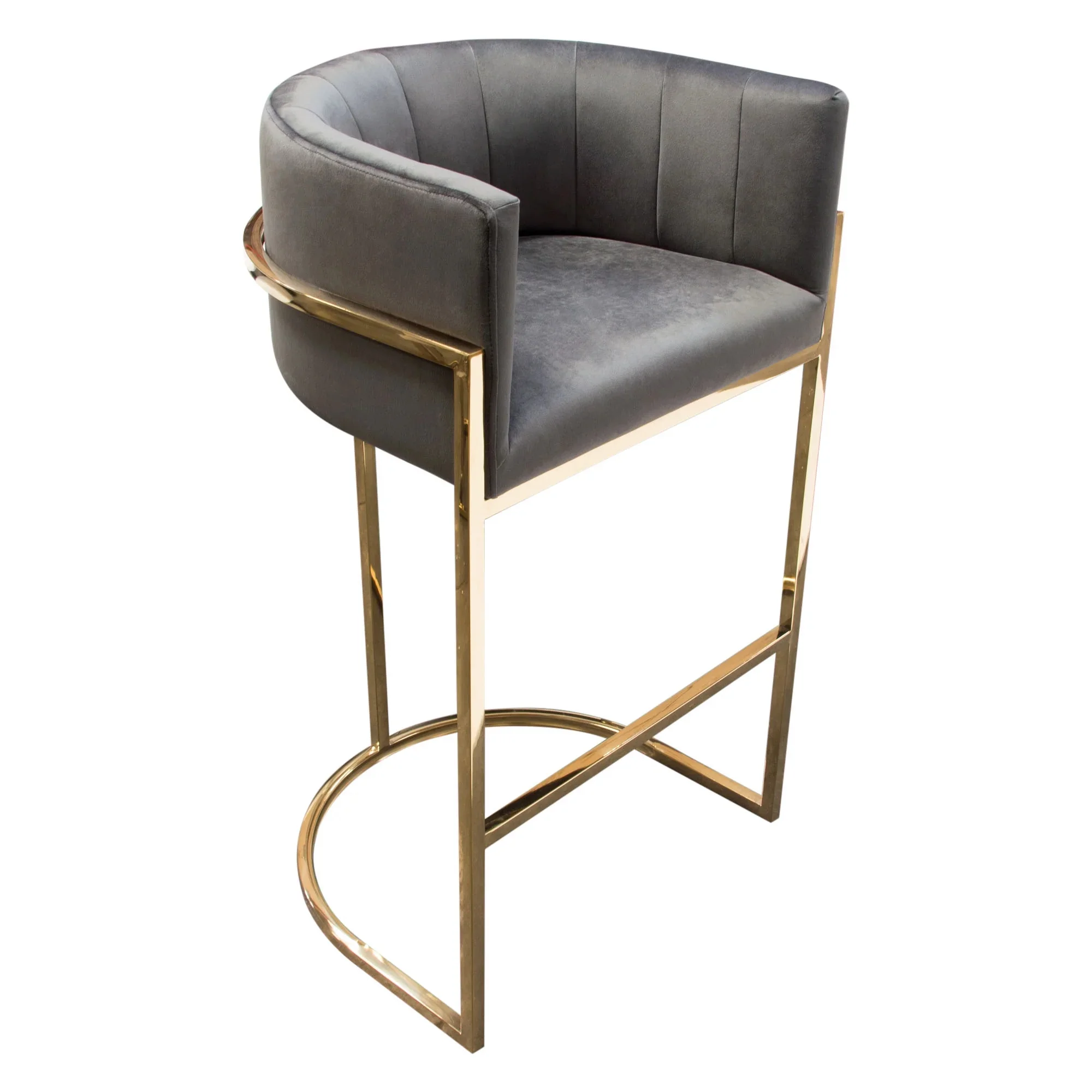 Diamond Sofa PANDORABCGR1PK Pandora Bar Height Chair with Polished Gold Frame, Grey Velvet
