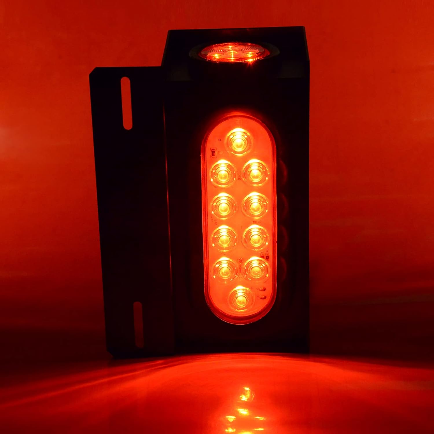 Steel Trailer Light Boxes Housing Kit with 6Inch Oval Red Trailer Tail LED Lights and 2 Inch Round Red Side Marker Lights with Grommet Plugs Wire connectors, Pack of 2