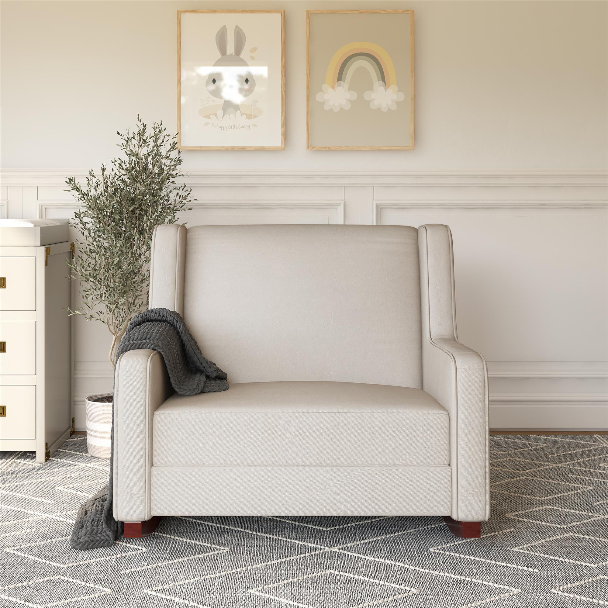 Baby Relax Hadley Upholstered Double Rocker Chair, Beige Microfiber