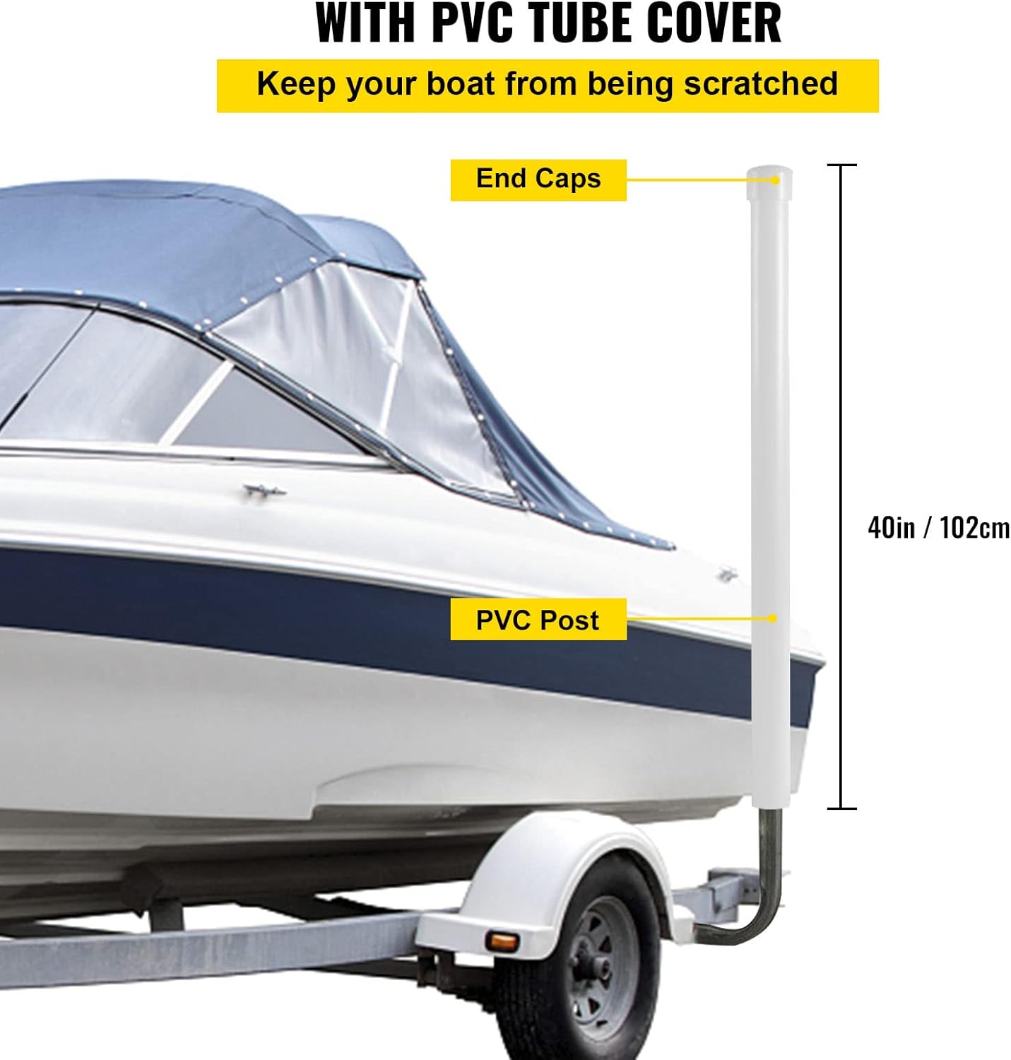 VEVOR Boat Trailer Guide-on, 40", 2PCS Galvanized Steel Trailer Post Guide on, with PVC Tube Covers, Mounting Hardware Included, for Ski Boat, Fishing Boat or Sailboat Trailer