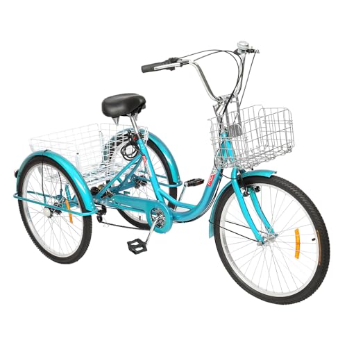PEXMOR Adult Tricycle 7 Speed, 24/26 Inch 3 Wheel Bikes Tricycle for Adults, Adult Trike for Women/Men/Seniors, Three Wheel Cruiser Bike w/Folding Front & Rear Basket for Shopping/Recreation/Picnic