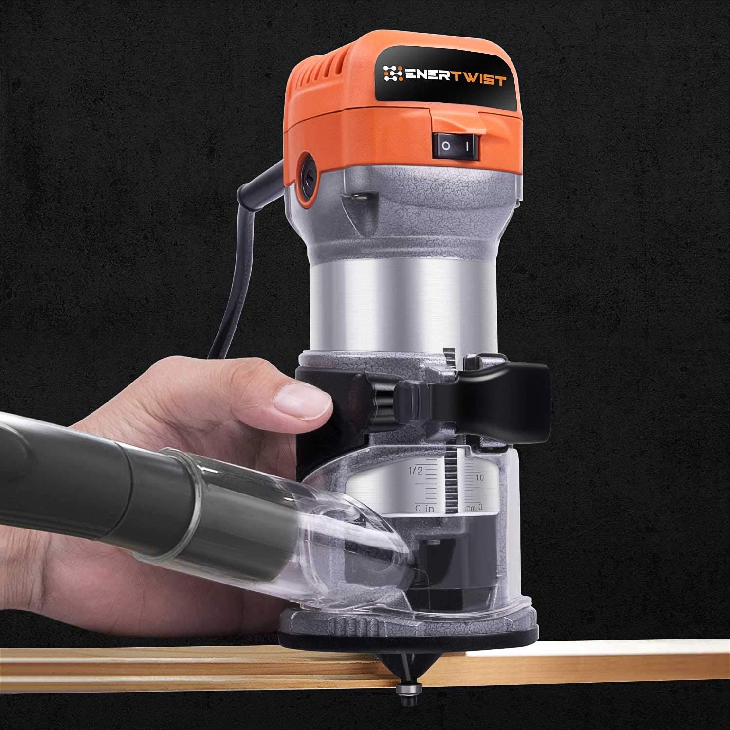 ENERTWIST Compact Router Tool, 7.0-Amp 1.25HP Soft Start Variable Speed Wood Router Kit w/Fixed Base, 1/4" & 3/8" Collets, Edge Guide, Roller Guide, Dust Hood, Replacement Brush Set, ET-RT-710S Pack of 2