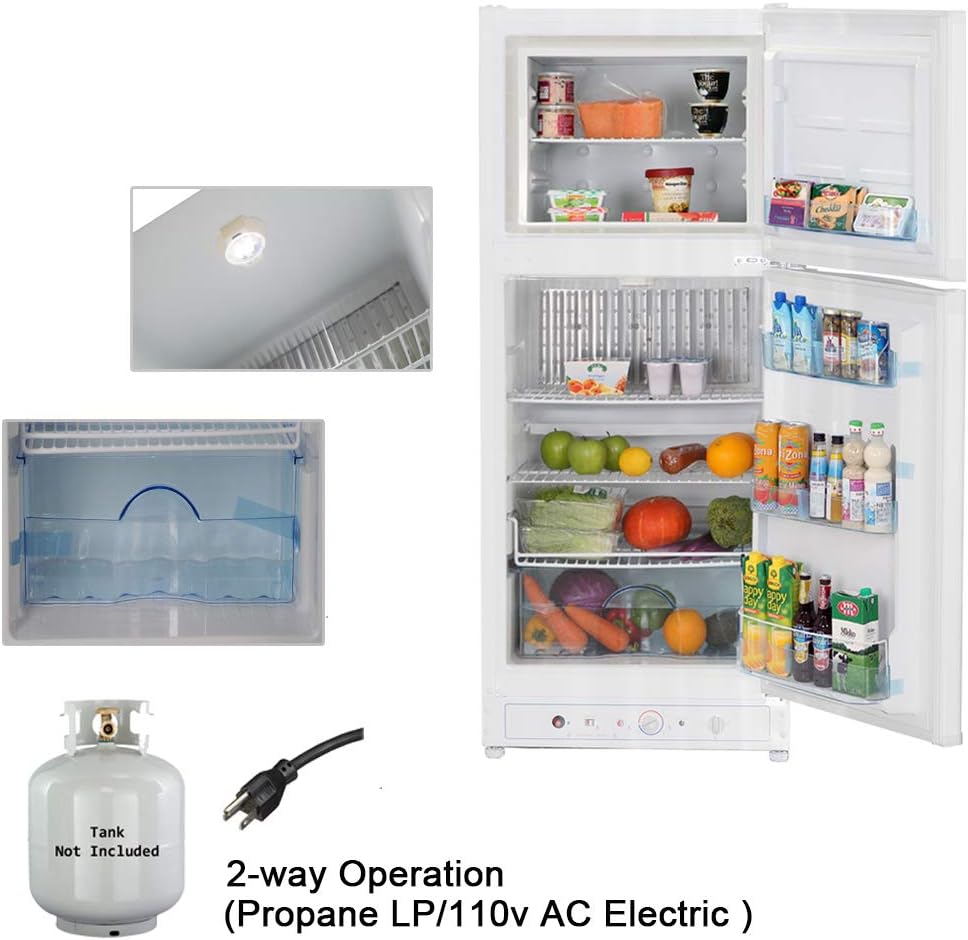 SMETA Propane Refrigerator with Freezer, Large Gas Fridge Absorption Camping Refrigerator Dual Powered Electric 110V, 6.1 Cu.ft, Gas Refrigerator OFF-Grid White