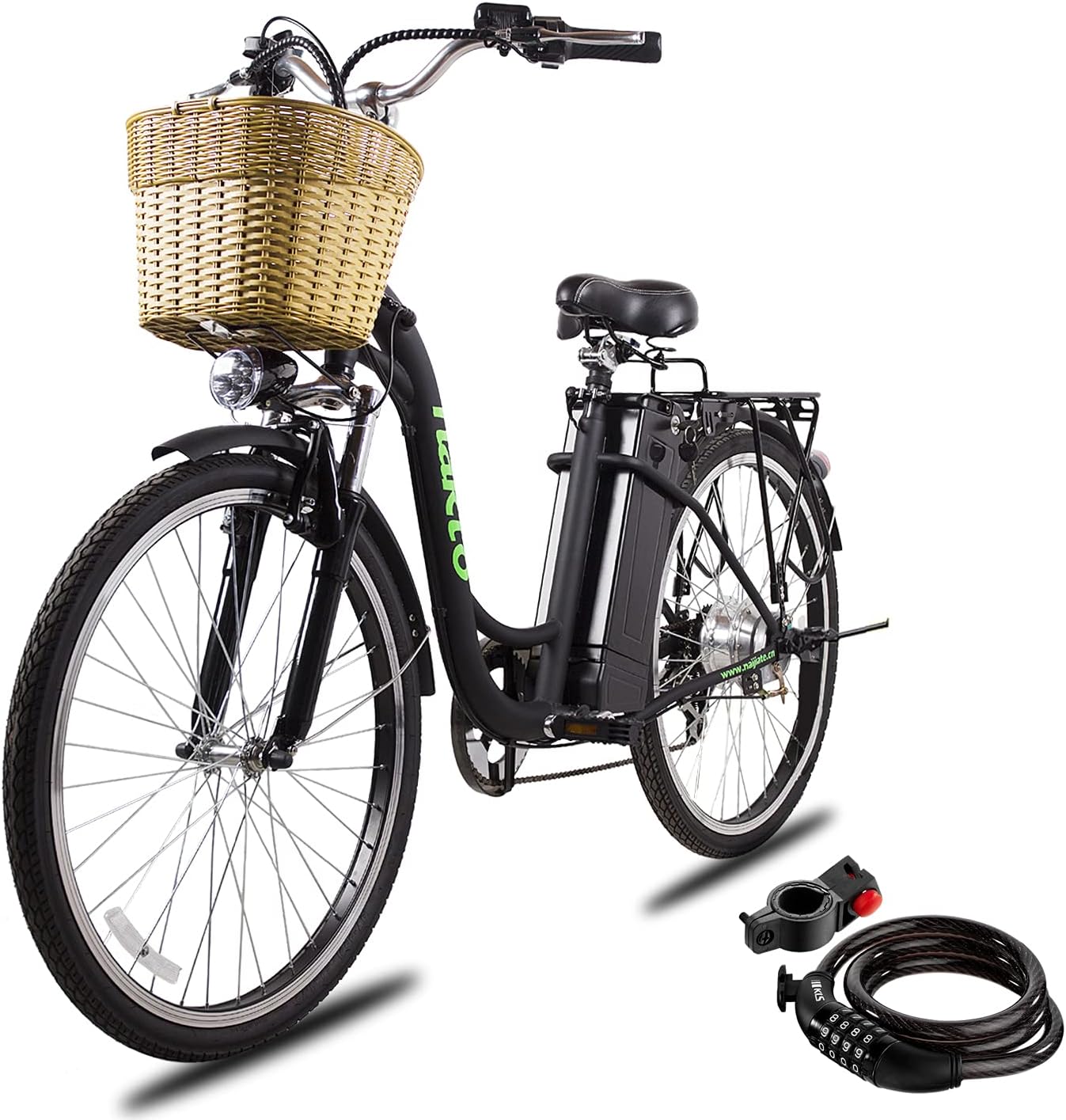 NAKTO 26'' Electric Bike for Adult, Cargo Electric Bicycle Camel Style, 250W/350W Brushless Motor and 10.5Ah Removable Lithium Battery| Commuting Essentials (Free Basket and Lock)