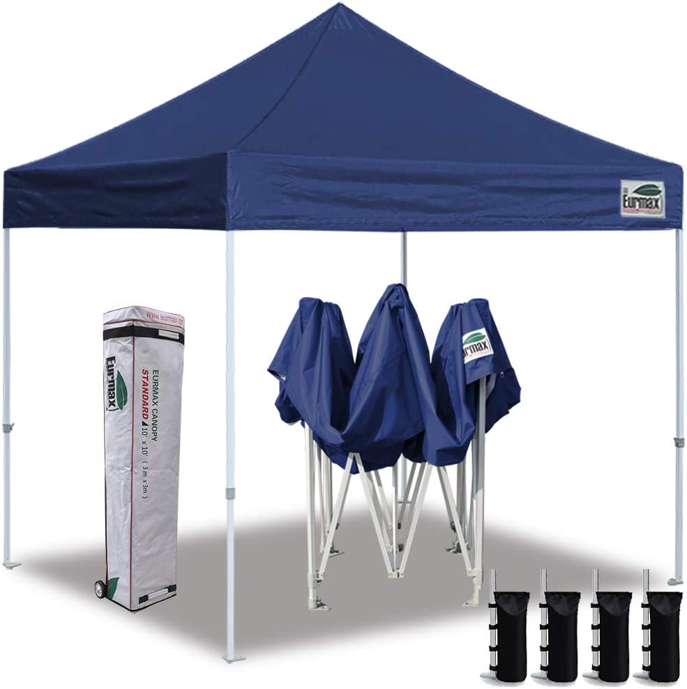 Eurmax USA 8'x12' Ez Pop Up Canopy Tent Commercial Instant Canopies with Heavy Duty Roller Bag,Bonus 4 Sand Weights Bags (Red)
