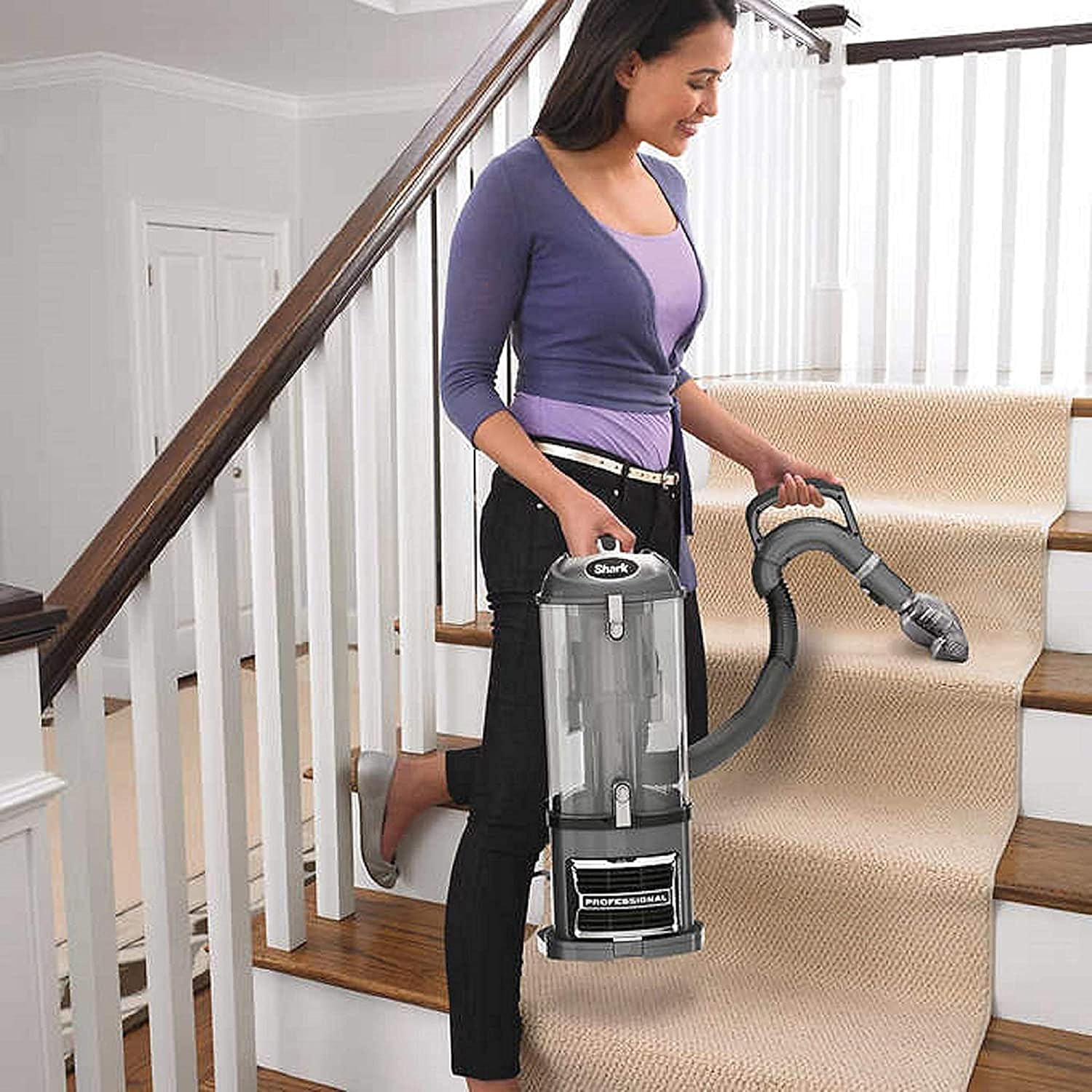 Shark Navigator Professional Upright Corded Bagless Vacuum for Carpet and Hard Floor with Lift-Away Hand Vacuum and Anti-Allergy Seal (NV370), White (Renewed)