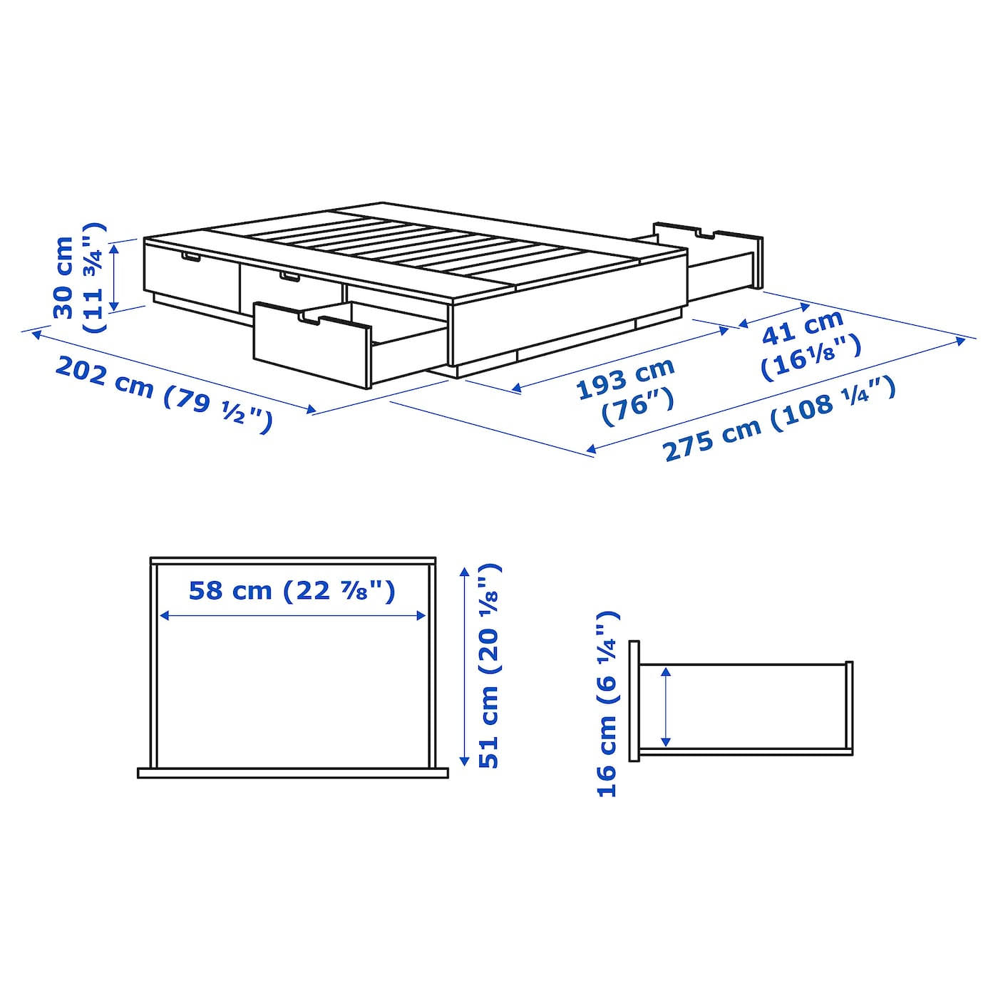 IKEA - NORDLI Bed Frame with Storage, Anthracite, King