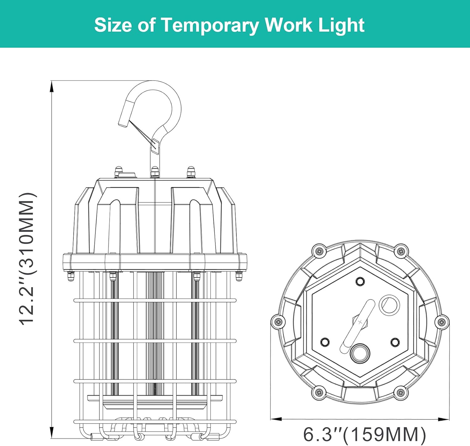 80W LED Temporary Work Light 11,600LM 360° Illumination 10' Cable with 120V Plug Portable Hanging Construction Work Lights IP65 Plug-n-Play for Job Site Warehouse Garage Lighting Pack of 2