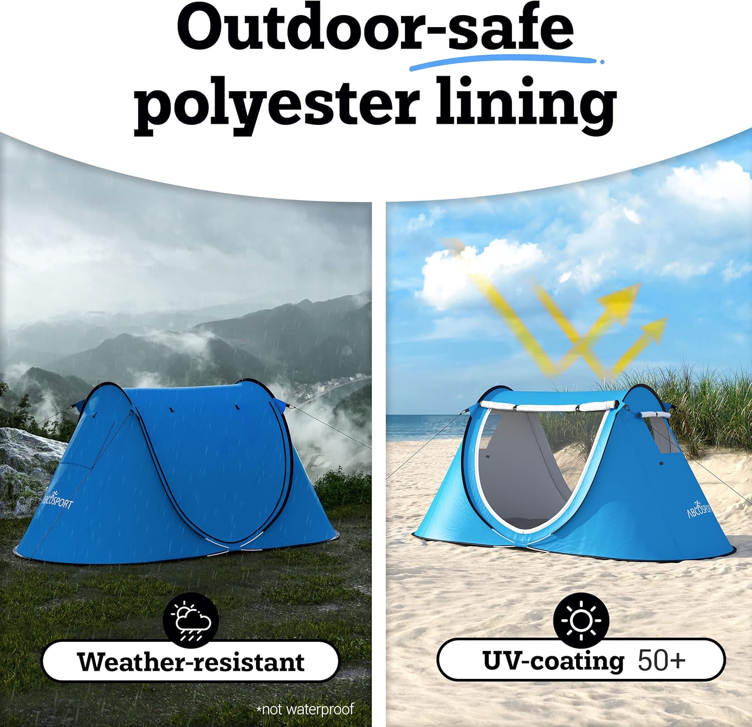 Pop-up Tent and Automatic Instant Portable Cabana Beach, Camping Tent Pop Up Shade Tent - Suitable for 2 People - 2 Doors - Water-Resistant, UV Protection Sun Shelter with Carrying Bag (Sky Blue)
